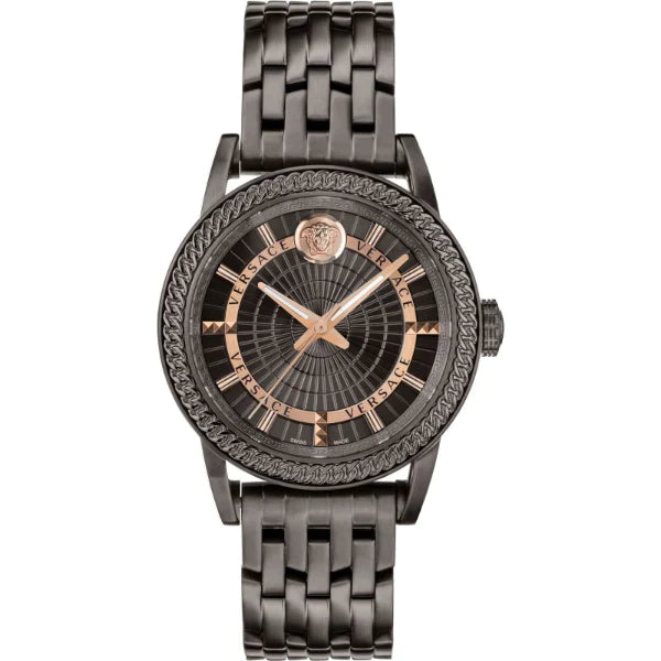 Versace Viamond Quartz Black Dial Grey Steel Strap Watch For Men - VEPO00520 Buy Now By Versace