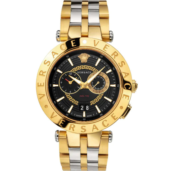Versace V-Race Quartz Black Dial Gold Steel Strap Watch For Men - VEBV00519 Buy Now By Versace