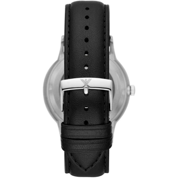 Emporio Armani Meccanico Skeleton Automatic Black Dial Black Leather Strap Watch for Men - AR60038 Buy Now By Emporio Armani