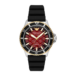 Emporio Armani Meccanico Automatic Red Dial Black Silicon Strap Watch For Men - AR60070 Buy Now By Emporio Armani