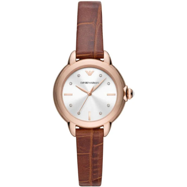 Emporio Armani Mia Quartz Silver Dial Brown Leather Strap Watch For Women - AR11525 Buy Now By Emporio Armani