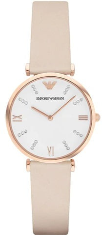 Emporio Armani Gianni T Bar Quartz White Dial Beige Leather Strap Watch For Women - AR1927 Buy Now By Emporio Armani