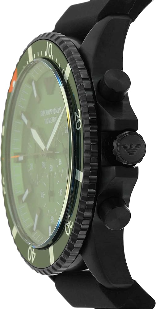 Emporio Armani Diver Chronograph Quartz Green Dial Black Silicon Strap Watch For Men - AR11463 Buy Now By Emporio Armani