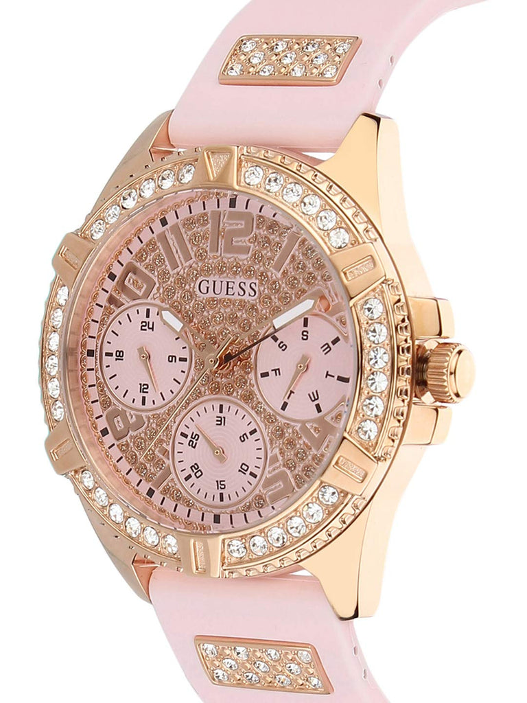 Guess Frontier Diamonds Rose Gold Dial Pink Rubber Strap Watch For Women - W1160L5 Buy Now By Guess