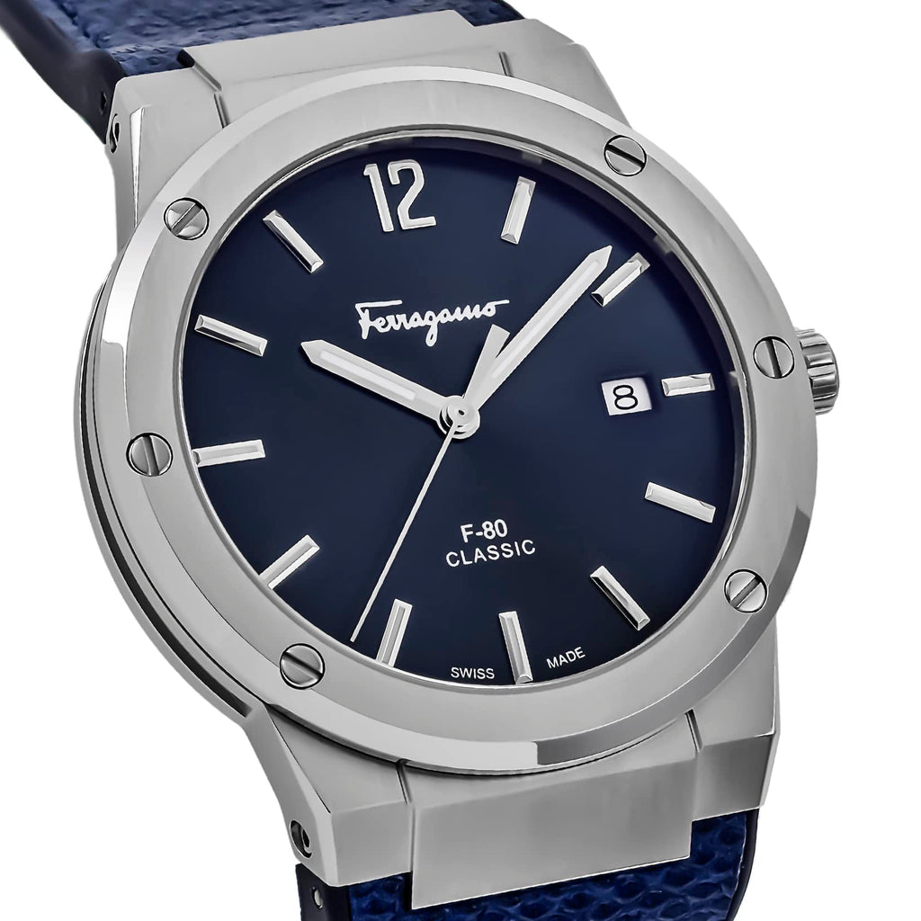 Salvatore Ferragamo F-80 Classic Blue Dial Blue Leather Strap Watch for Men - SFDT00319 Buy Now By Salvatore Ferragamo