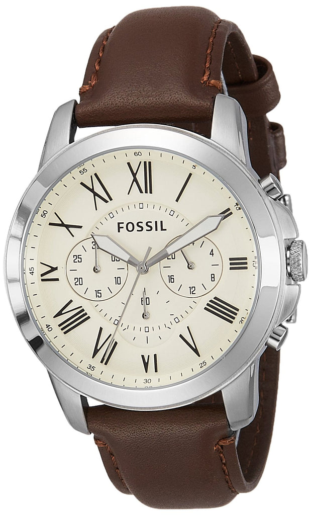 Fossil Grant Chronograph White Dial Brown Leather Strap Watch for Men - FS4735 Buy Now By Fossil