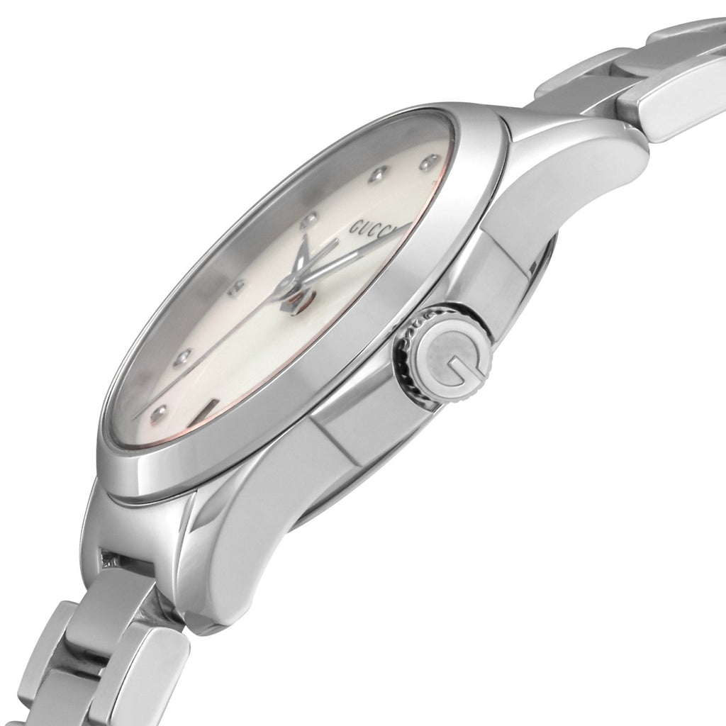 Gucci G Timeless Diamonds Mother of Pearl Dial Silver Steel Strap Watch For Women - YA126542 Buy Now By Gucci