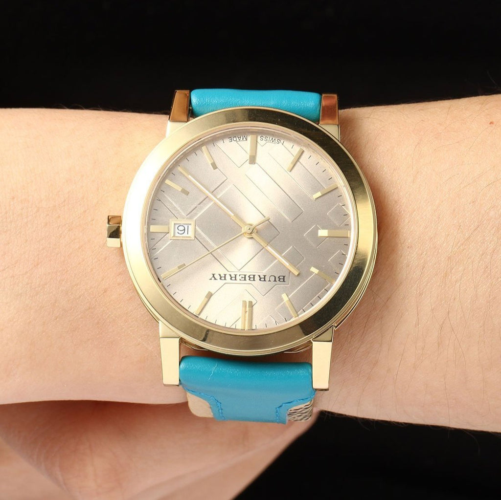 Burberry The City Gold Dial Blue Leather Strap Watch for Women - BU9018 Buy Now By Burberry