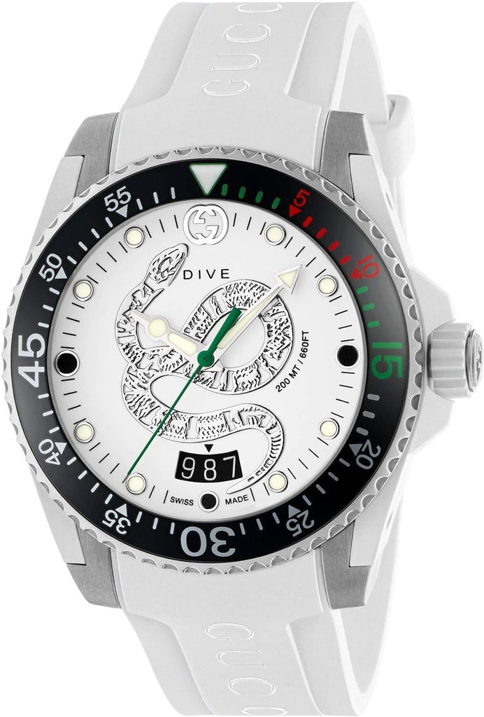 Gucci Dive Quartz White Dial White Rubber Strap Watch For Men - YA136330 Buy Now By Gucci