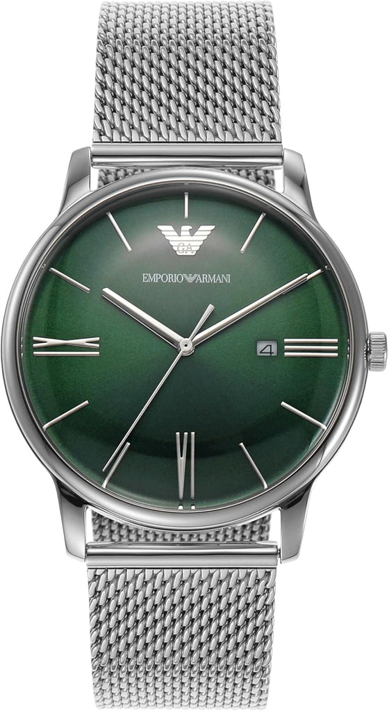 Emporio Armani Minimalist Quartz Green Dial Silver Mesh Bracelet Watch For Men - AR11578 Buy Now By Emporio Armani