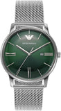 Emporio Armani Minimalist Quartz Green Dial Silver Mesh Bracelet Watch For Men - AR11578 Buy Now By Emporio Armani
