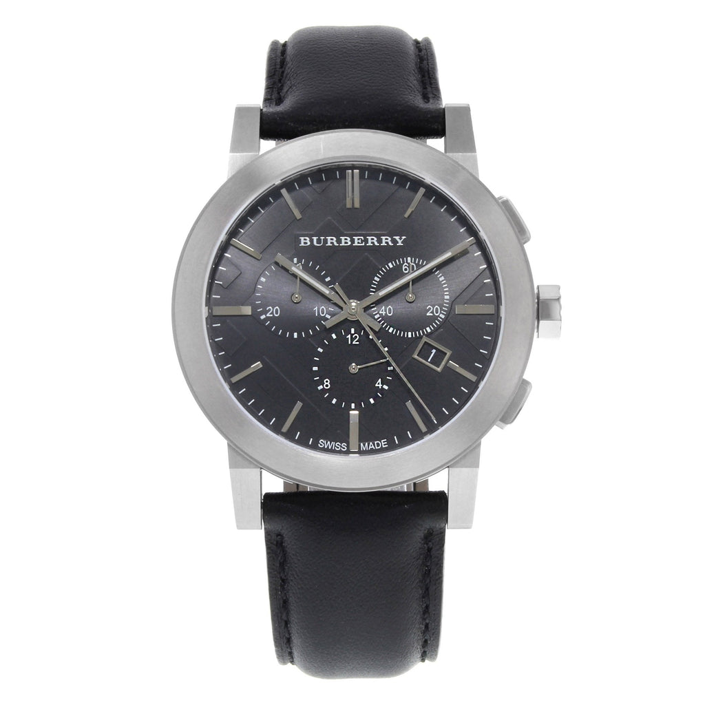 Burberry The City Chronograph Black Dial Black Leather Strap Watch for Men - BU9356 Buy Now By Burberry