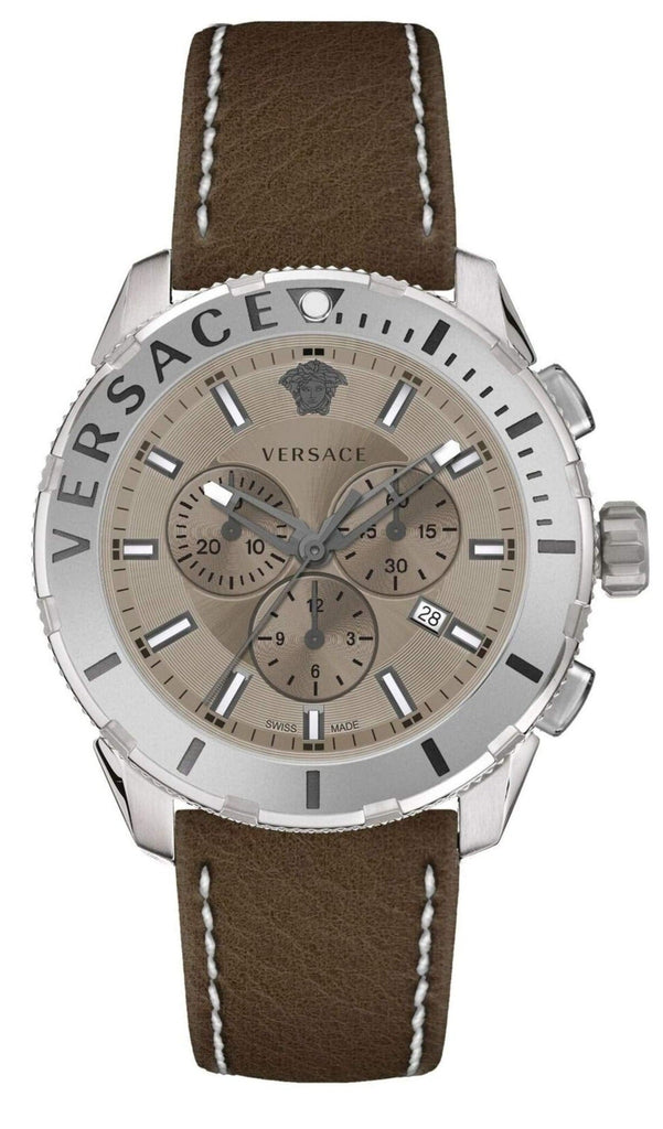 Versace Casual Chronograph Grey Dial Brown Leather Strap Watch for Men - VERG001-18 Buy Now By Versace