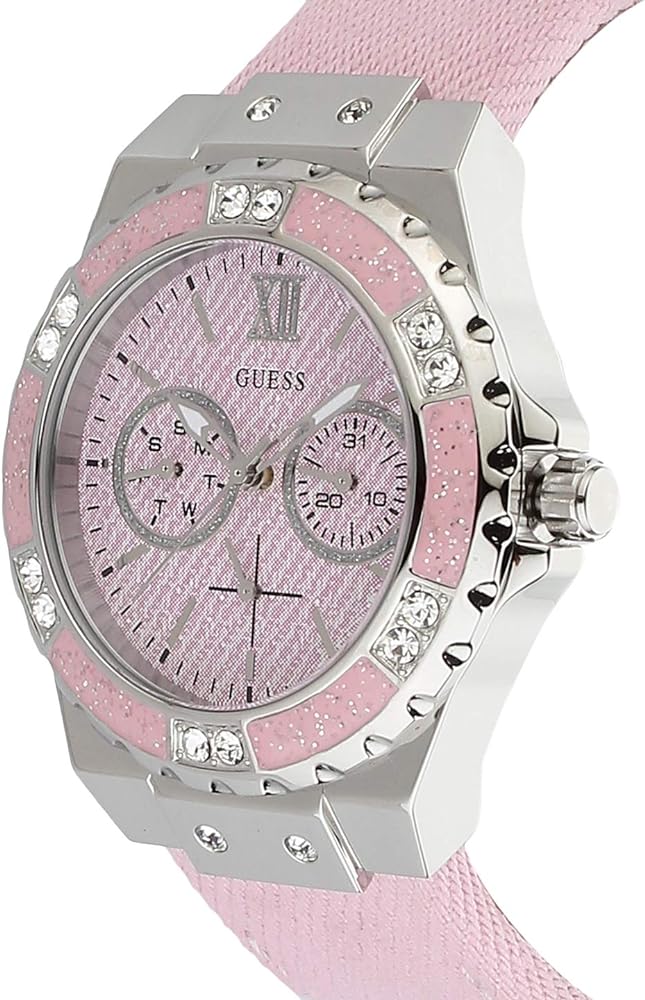 Guess Limelight Quartz Diamonds Pink Dial Pink Denim Strap Watch For Women - W0775l15 Buy Now By Guess