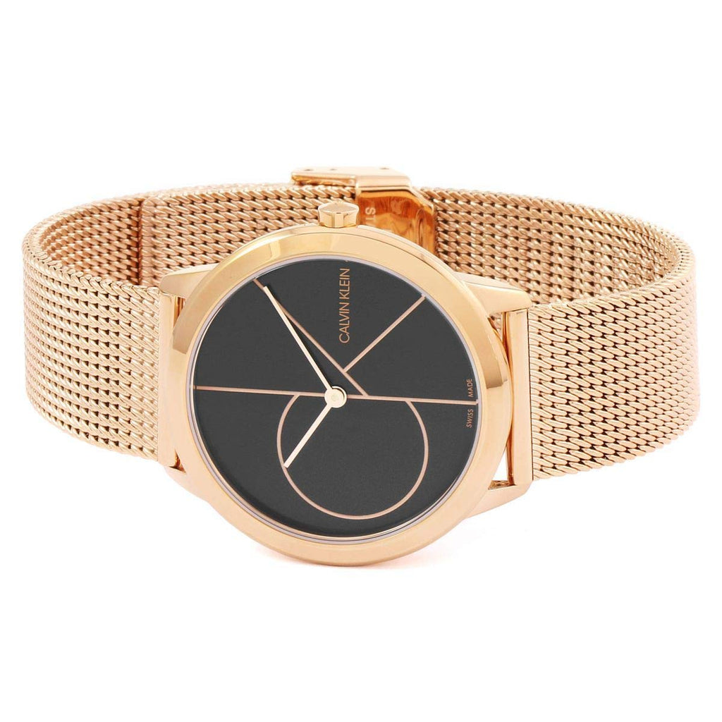 Calvin Klein Minimal Black Dial Rose Gold Mesh Bracelet Watch for Men - K3M22621 Buy Now By Calvin Klein