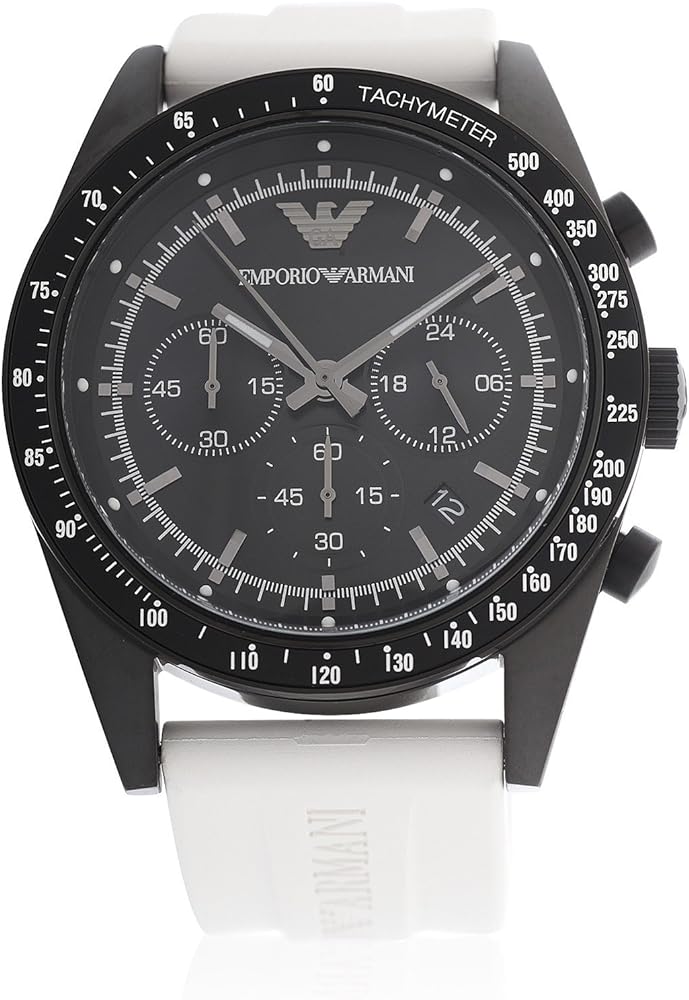 Emporio Armani Sportivo Chronograph Black Dial White Rubber Strap Watch For Men - AR6112 Buy Now By Emporio Armani