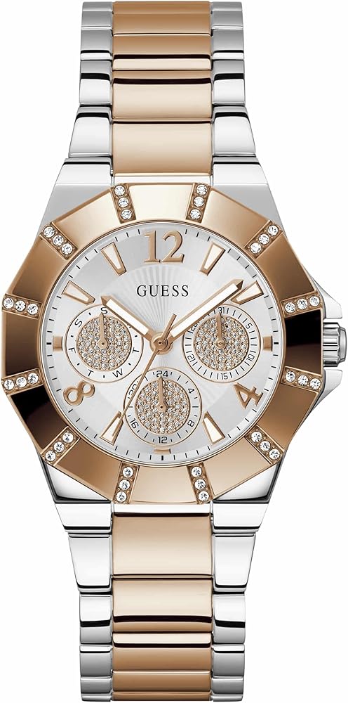 Guess Sunray Multifunction Crystals Silver Dial Two Tone Steel Strap Watch For Women - GW0616L3 Buy Now By Guess