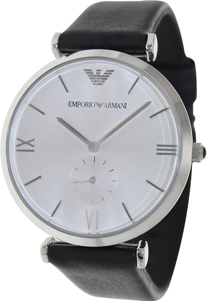 Emporio Armani Retro Analog Quartz Silver Dial Black Leather Strap Watch For Men - AR1674 Buy Now By Emporio Armani