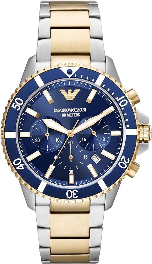 Emporio Armani Mario Chronograph Blue Dial Two Tone Steel Strap Watch For Men - AR11362 Buy Now By Emporio Armani
