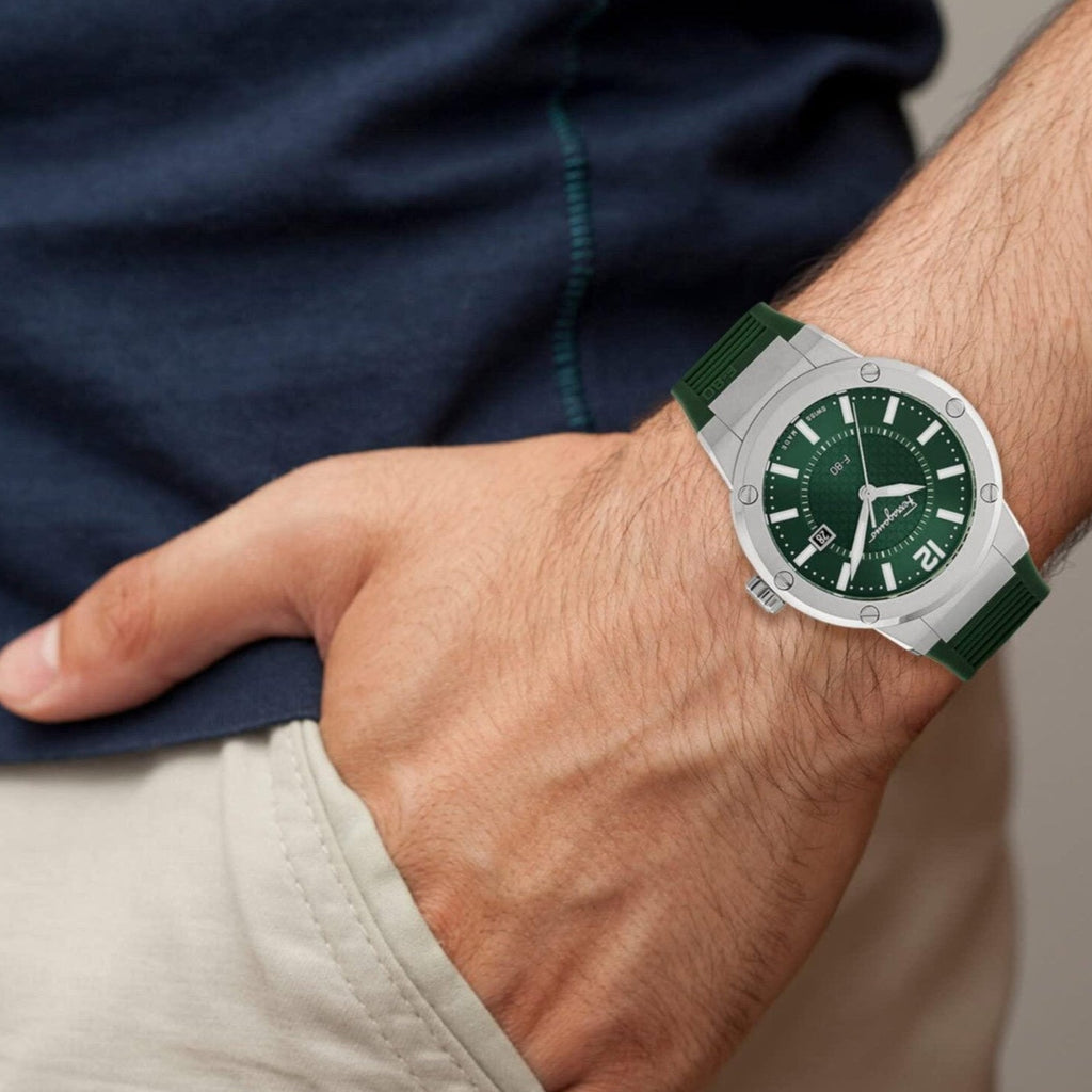 Salvatore Ferragamo F-80 Classic Green Dial Green Rubber Strap Watch for Men - SFHY02722 Buy Now By Salvatore Ferragamo