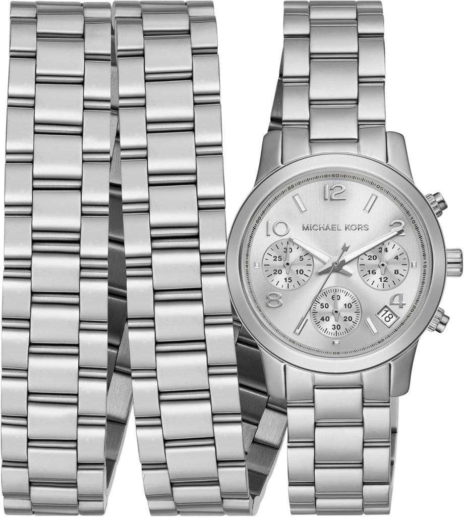Michael Kors Runway 18K Rhodium Plated Triple Wrap Silver Dial Silver Steel Strap Watch for Women - MK7451 Buy Now By Michael Kors
