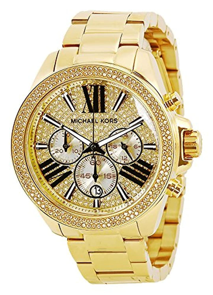 Michael Kors Wren Chronograph Crystal Pave Gold Dial Gold Steel Strap Watch for Women - MK6095 Buy Now By Michael Kors