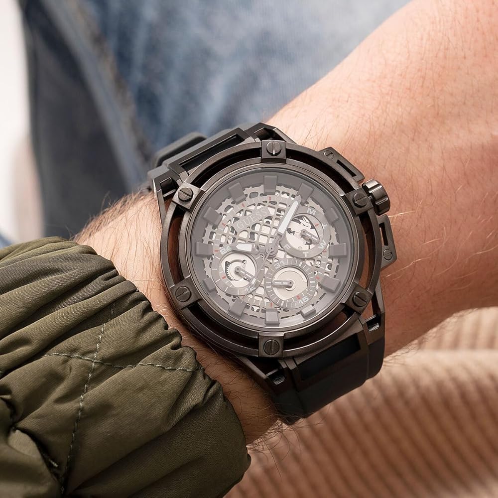 Guess Matrix Multifunction Grey Dial Grey Rubber Strap Watch for Men - GW0423G3 Buy Now By Guess