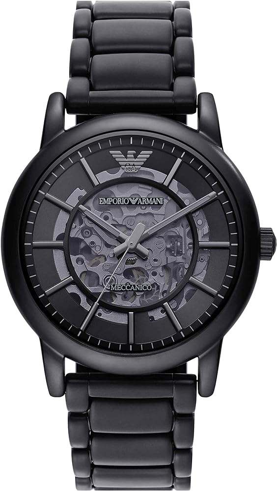 Emporio Armani Meccanico Skeleton Black Dial Black Steel Strap Watch For Men - AR60045 Buy Now By Emporio Armani