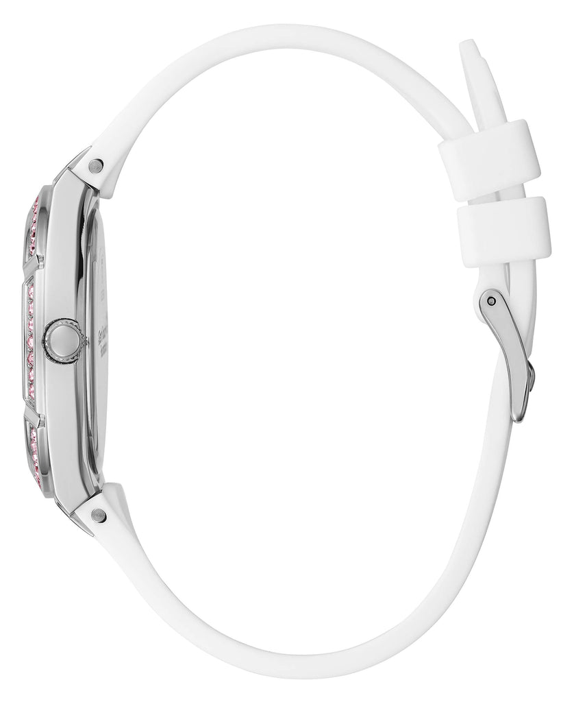 Guess Sparkling Silver Dial White Rubber Strap Watch For Women - GW0032L1 Buy Now By Guess