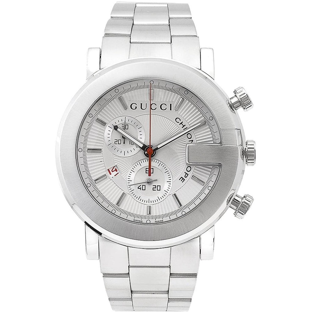 Gucci G Chrono Chronograph White Dial Silver Steel Strap Watch For Men - YA101339 Buy Now By Gucci