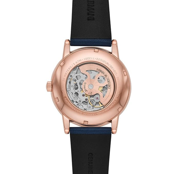 Emporio Armani Meccanico Automatic Blue Dial Blue Leather Strap Watch For Men - AR60050 Buy Now By Emporio Armani