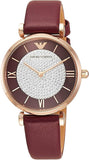 Emporio Armani Gianni T Bar Crystals Maroon Dial Maroon Leather Strap Watch for Women - AR11487 Buy Now By Emporio Armani