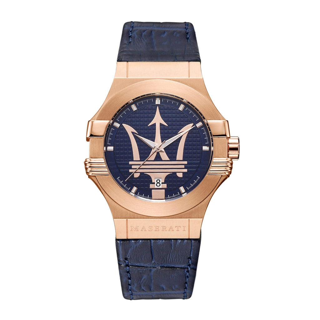 Maserati Potenza 42mm Rose Gold & Blue Dial Blue Leather Strap Watch For Men - R8851108027 Buy Now By Maserati