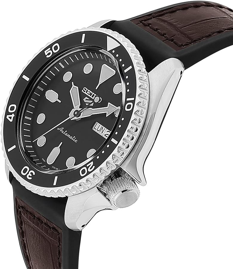 Seiko 5 Sports SKX Automatic Black Dial Black Leather Strap Watch for Men - SRPD55K2 Buy Now By Seiko
