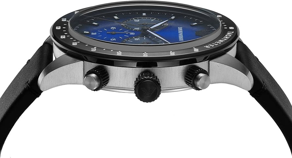 Emporio Armani Mario Chronograph Blue Dial Black Leather Strap Watch For Men - AR11522 Buy Now By Emporio Armani