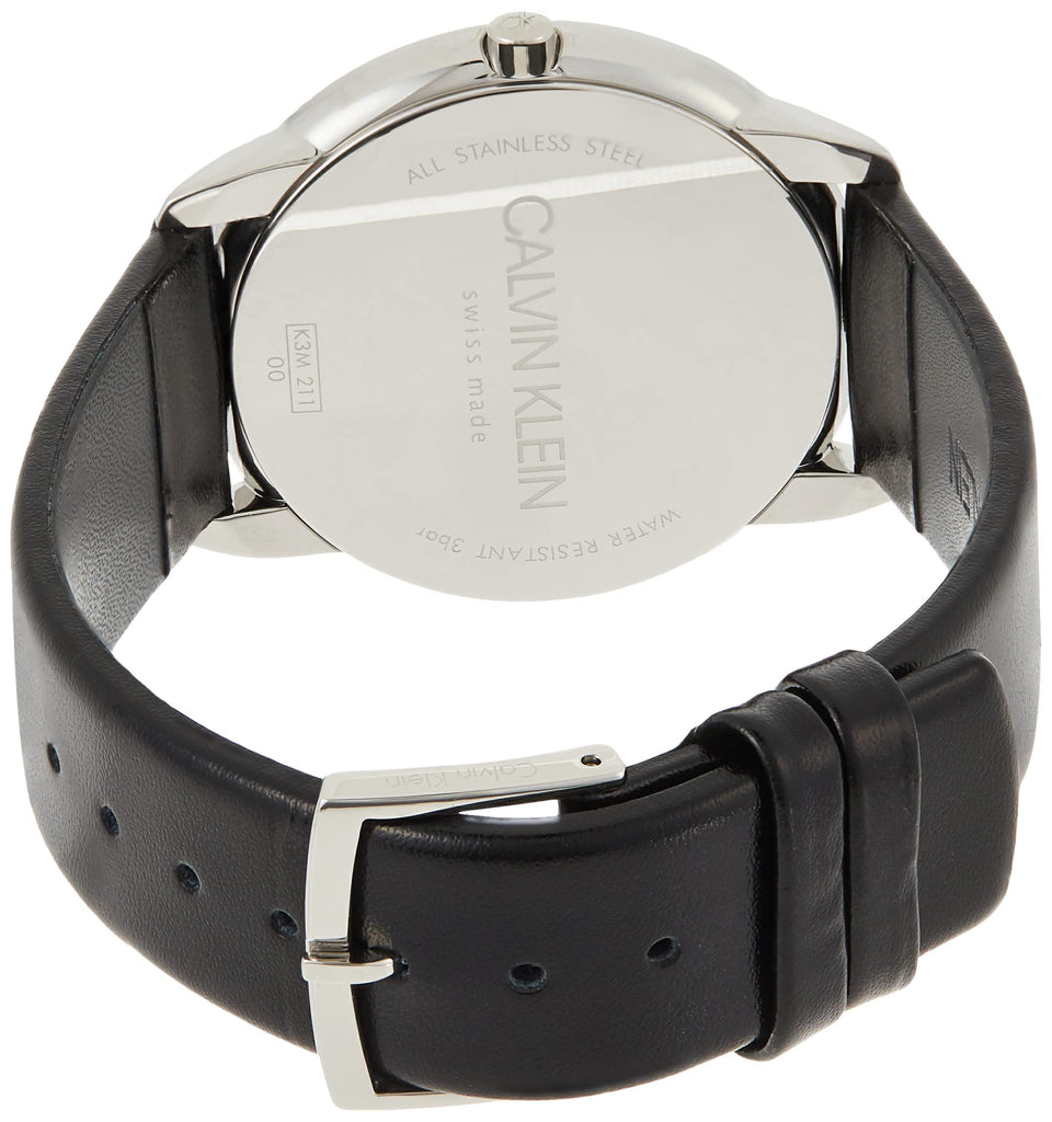 Calvin Klein Minimal Silver Dial Black Leather Strap Watch for Men - K3M211CY Buy Now By Calvin Klein