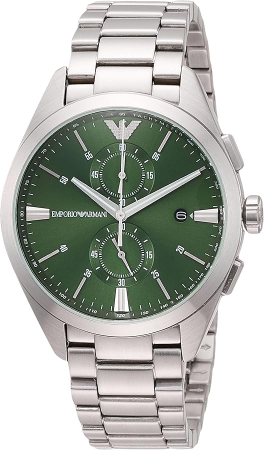 Emporio Armani Chronograph Green Dial Silver Steel Strap Watch For Men - AR11480 Buy Now By Emporio Armani