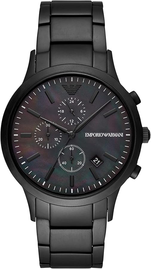 Emporio Armani Renato Chronograph Mother of Pearl Black Dial Black Steel Strap Watch For Men - AR11275 Buy Now By Emporio Armani