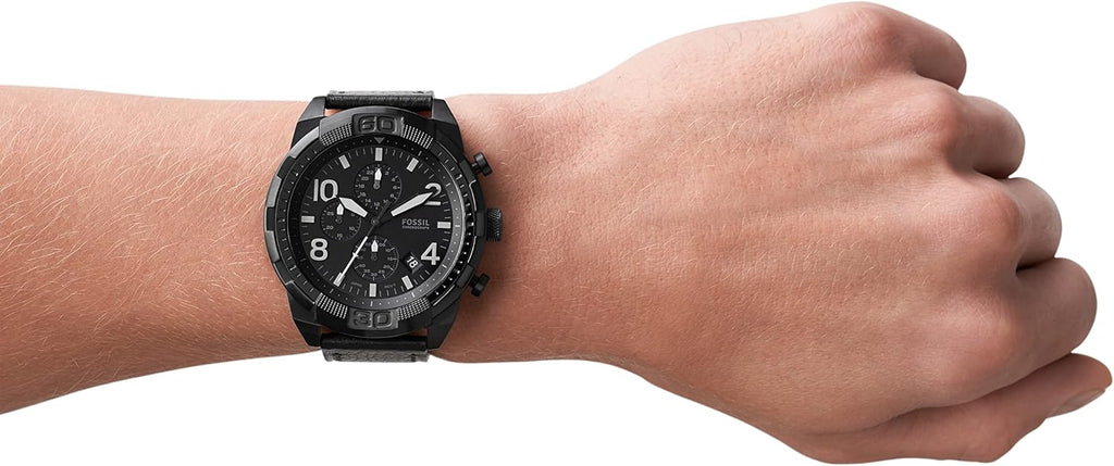 Fossil Bronson Chronograph Black Dial Black Leather Strap Watch for Men - FS5874 Buy Now By Fossil