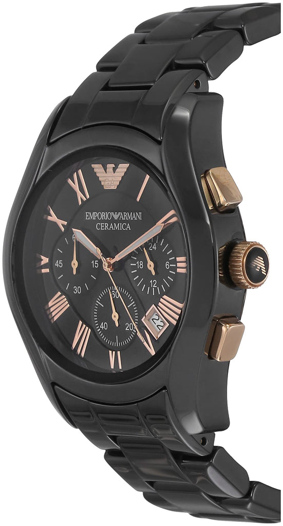 Emporio Armani Valente Ceramica Chronograph Black Dial Black Steel Strap Watch For Men - AR1410 Buy Now By Emporio Armani