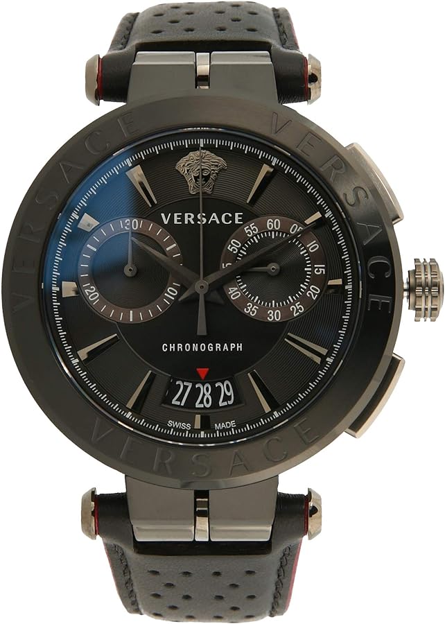 Versace V-Racer Aion Chronograph Black Dial Black Leather Strap Watch for Men - VBR030017 Buy Now By Versace