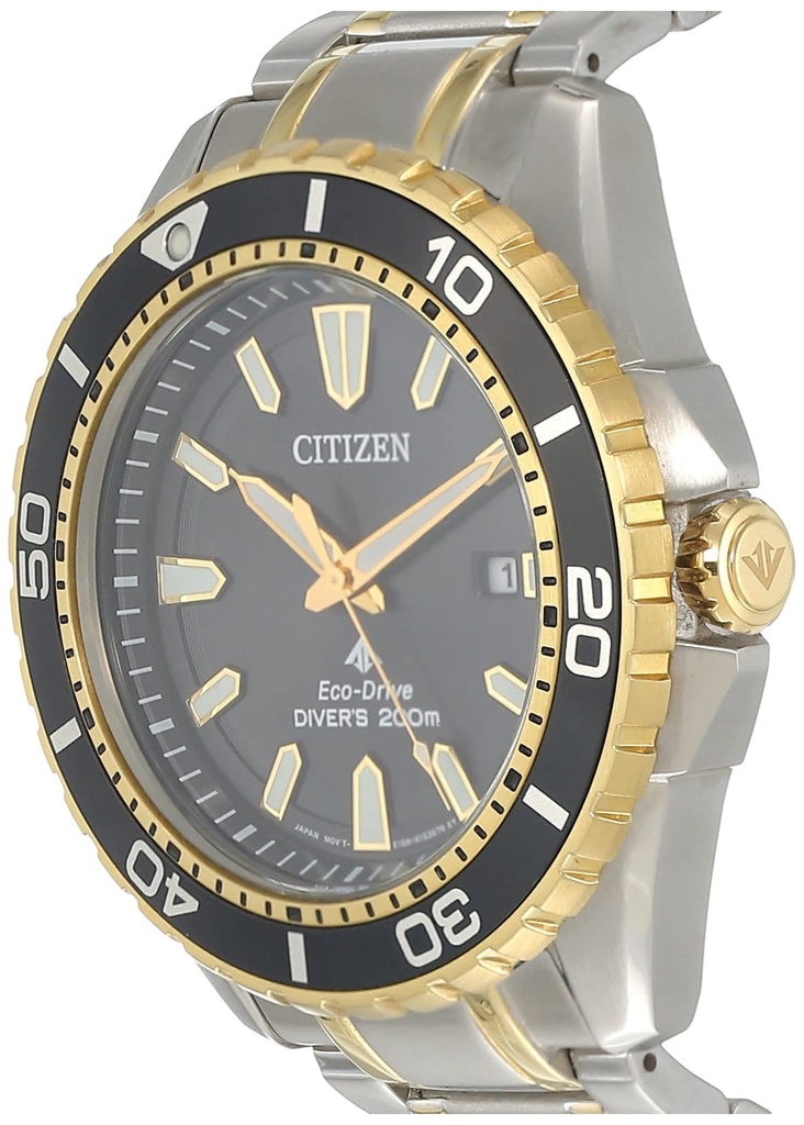 Citizen Eco Drive Promaster Diver Black Dial Two Tone Steel Strap Watch For Men - BN0194-57E Buy Now By Citizen