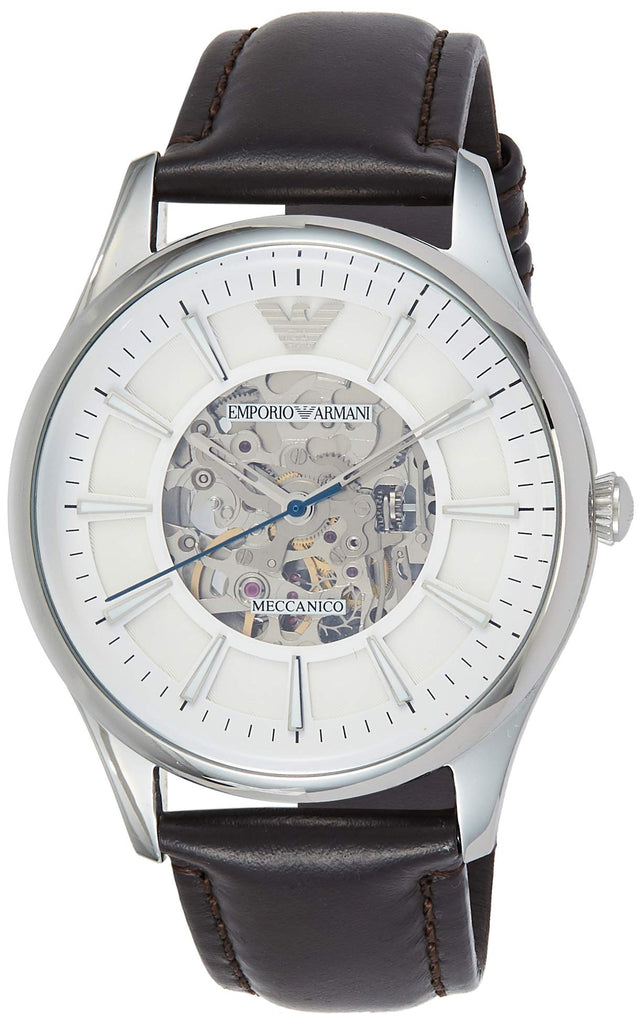 Emporio Armani Meccanico White Dial Brown Leather Strap Watch For Men - AR1946 Buy Now By Emporio Armani