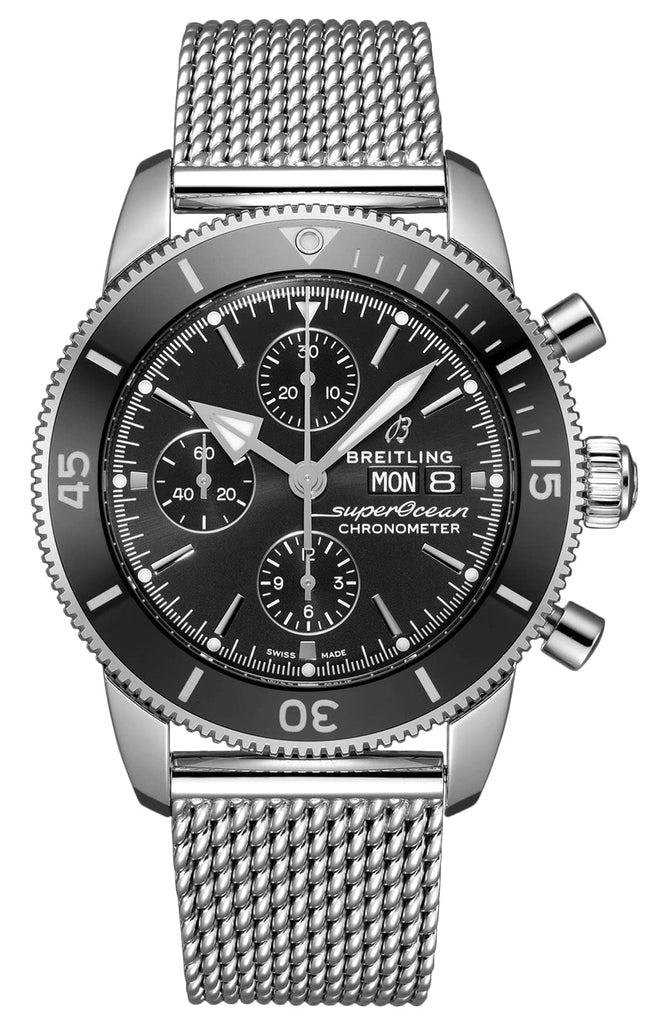 Breitling Superocean Heritage Chronograph 44 Black Dial Silver Mesh Bracelet Watch for Men - A13313121B1A1 Buy Now By Breitling