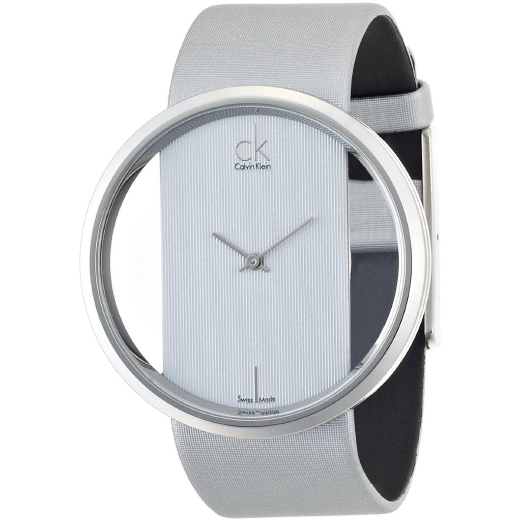 Calvin Klein Glam Transparent Silver Dial Grey Leather Strap Watch for Women - K9423193 Buy Now By Calvin Klein