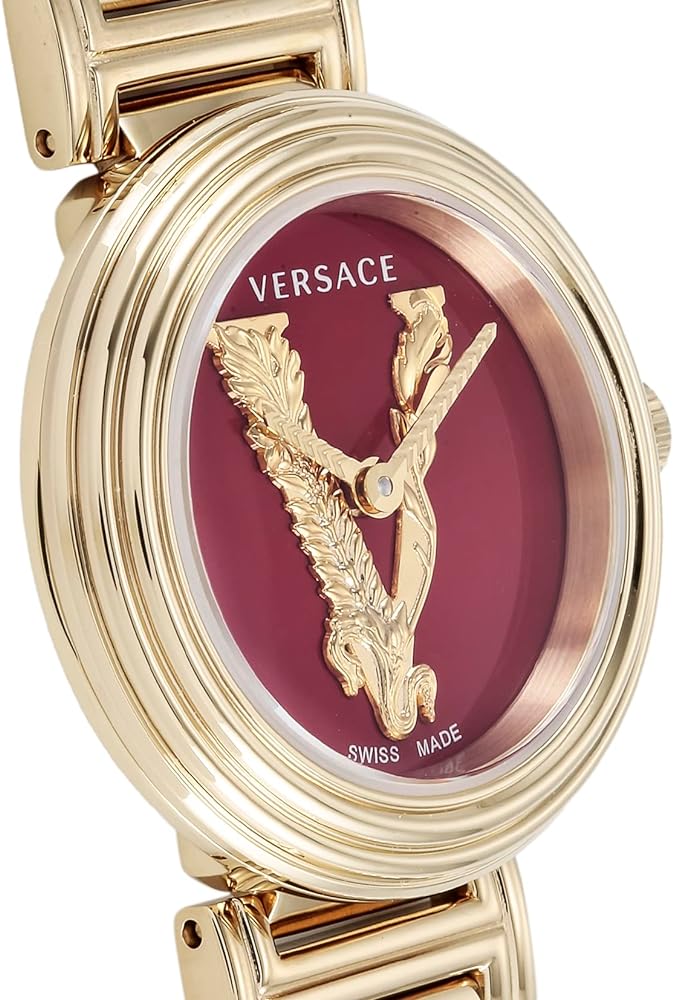 Versace Virtus Mini Quartz Red Dial Gold Steel Strap Watch For Women - VET300321 Buy Now By Versace