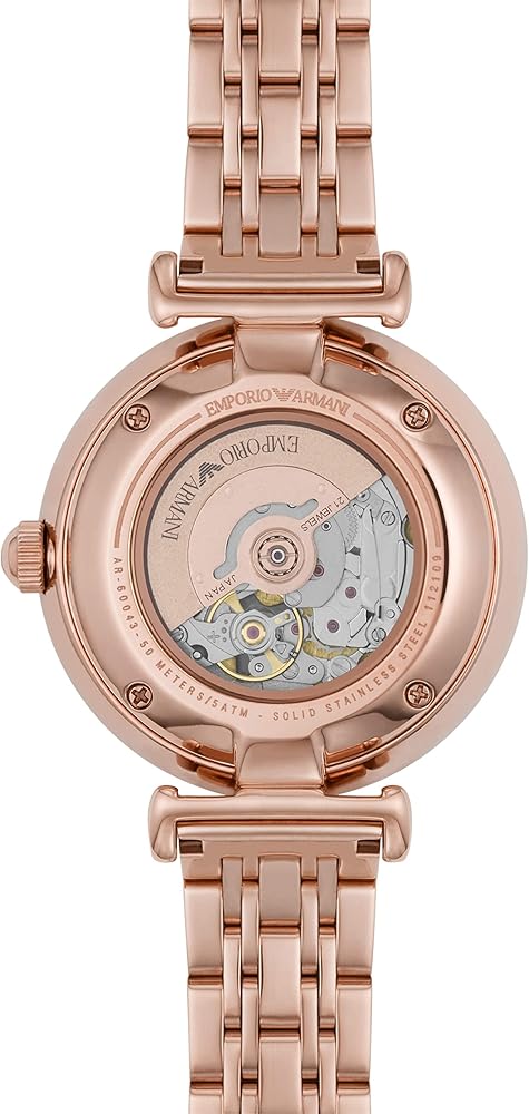 Emporio Armani Meccanico Crystals Black Dial Rose Gold Steel Strap Watch For Women - AR60043 Buy Now By Emporio Armani