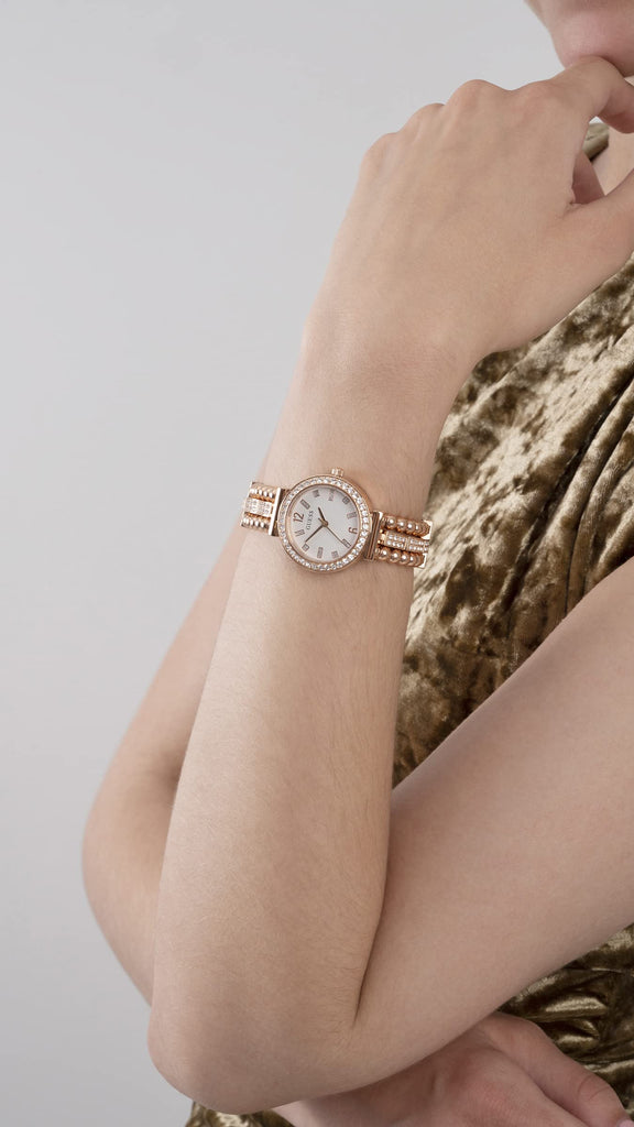 Guess Gala Diamonds Silver Dial Gold Steel Strap Watch for Women - GW0401L3 Buy Now By Guess