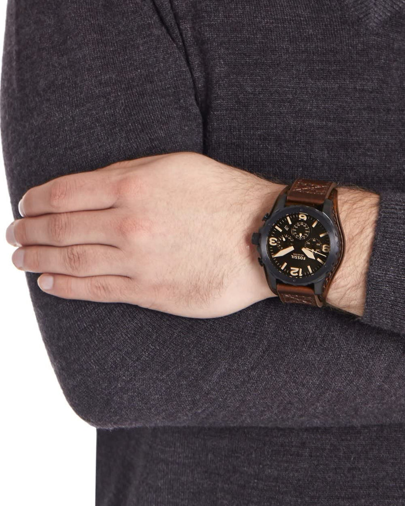Fossil Nate Chronograph Brown Dial Brown Leather Strap Watch for Men - JR1511 Buy Now By Fossil