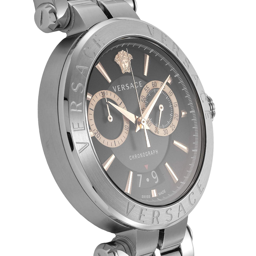 Versace Aion Chronograph Black Dial Silver Steel Strap Watch For Men - VE1D01019 Buy Now By Versace